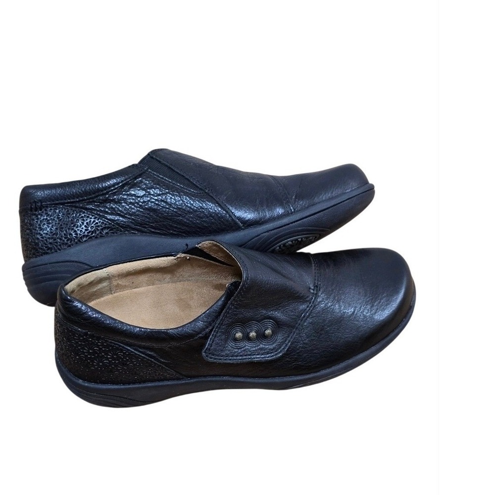 Halsa Anna Loafers SZ 8.5 M Black Leather Hook and Loop Orthotic Slip On Comfort